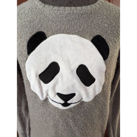 Gray Oh MG Panda Face Sweater With Ribbed Hem Womens Size M - Picture 2 of 6